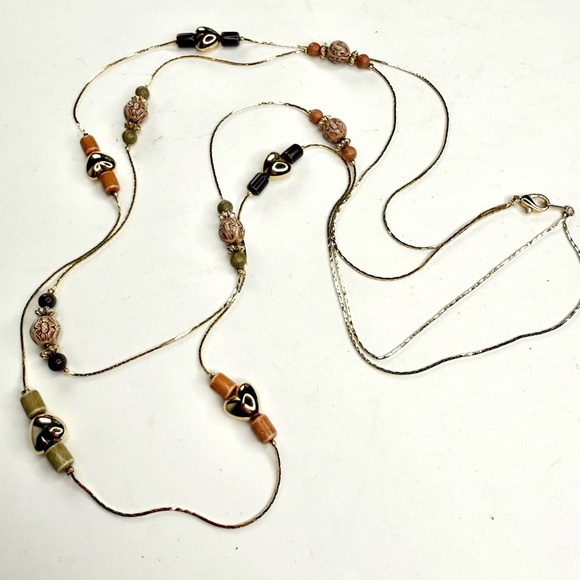 18 Inch Puffy Hearts and Beads Double Strand Gold Plated Island Necklace - Picture 13 of 15